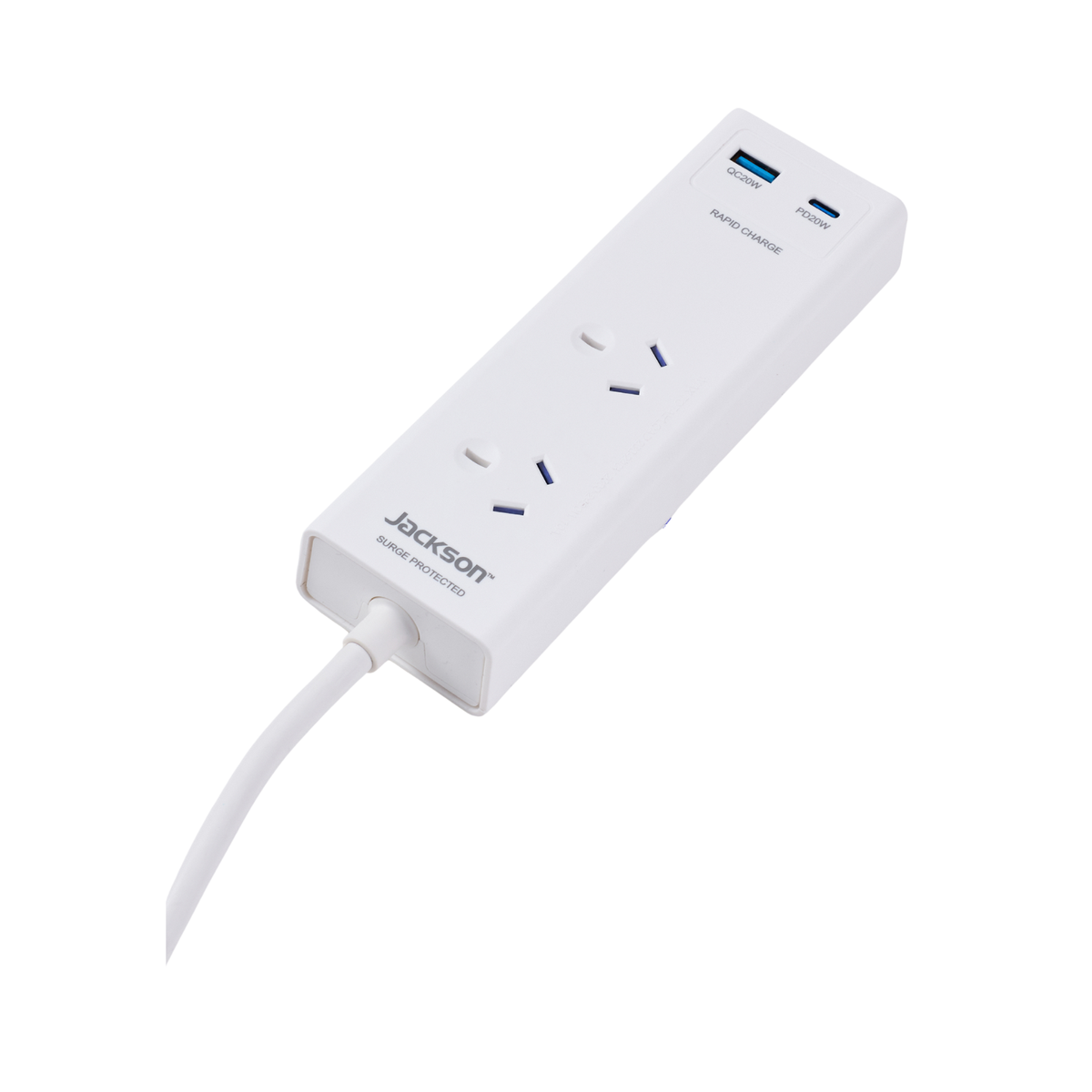 Jackson 2 Outlet Portable Powerboard - 0.9m Lead - PD 20W USB-C - White - SuperSaverAU - view 4