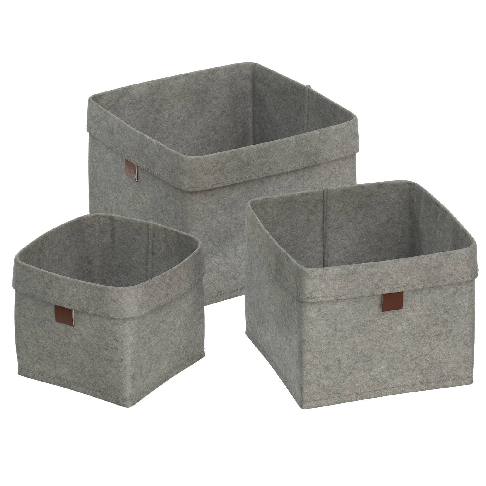 Flexi Storage Living 7L Light Grey Square Felt Baskets - Set of 3, Stackable