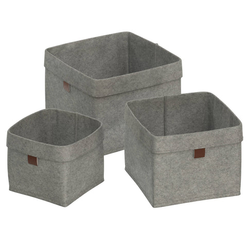 Flexi Storage Living 7L Light Grey Square Felt Baskets - Set of 3, Stackable