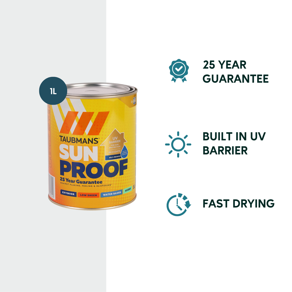 Taubmans 1L Accent Low Sheen Sunproof Exterior Paint - UV Protection - Self-Priming - SuperSaverAU - view 2