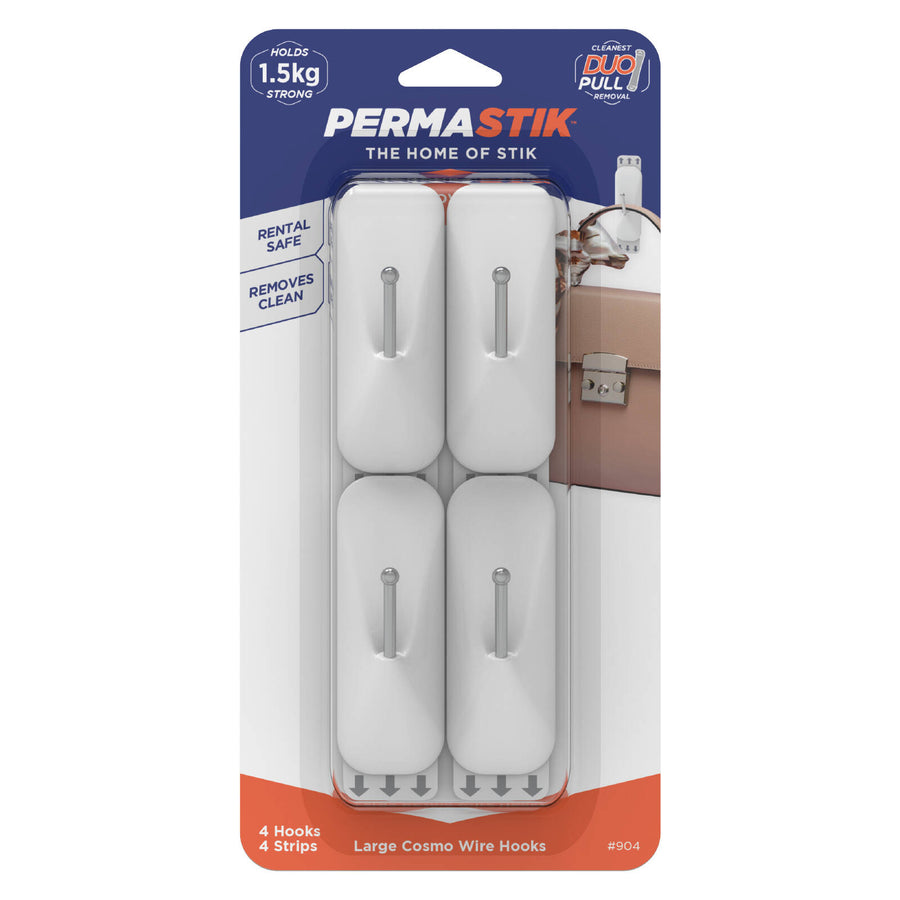 Permastik Large Cosmo Wire Hooks 4 Pack Plastic