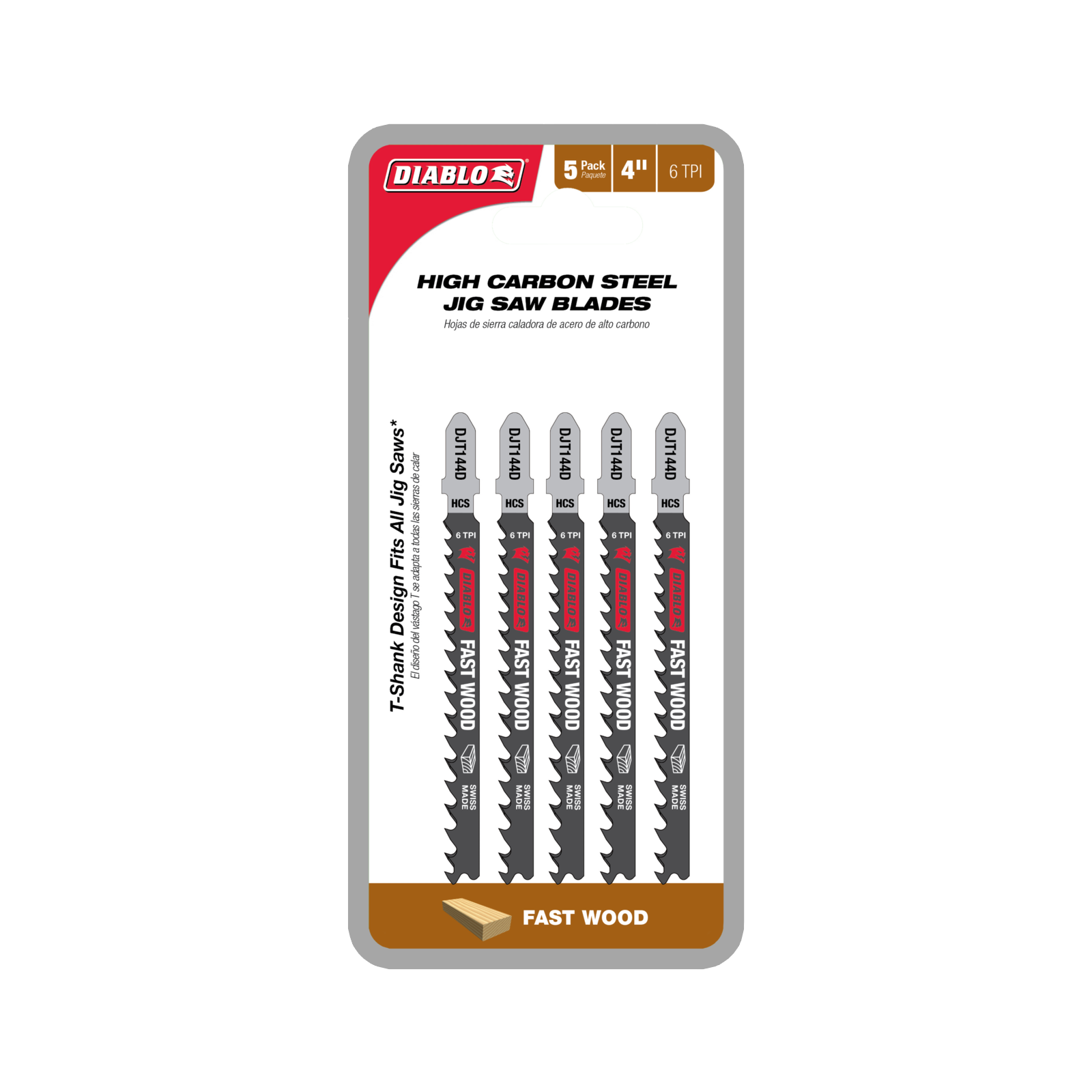 Diablo 100mm High Carbon Steel Jig Saw Blade for Fast Wood Cuts, 6 TPI, 5 Pack