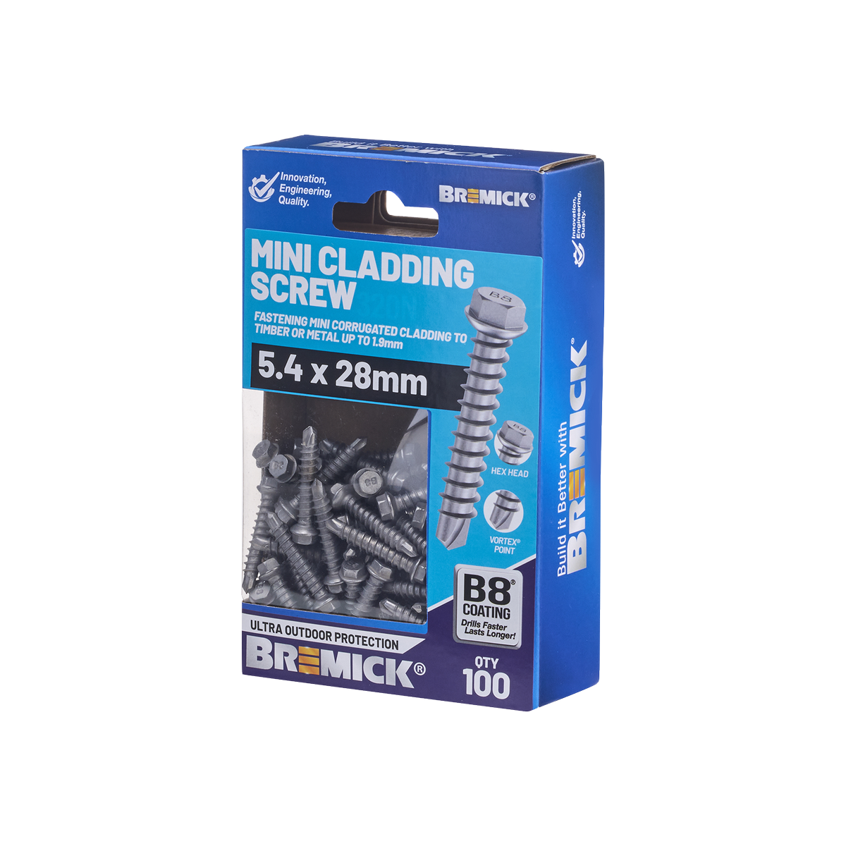 Bremick Mini Cladding Screw 5.4 x 28mm Hex B8 Box of 100 - Corrosion Resistant - SuperSaverAU - view 1