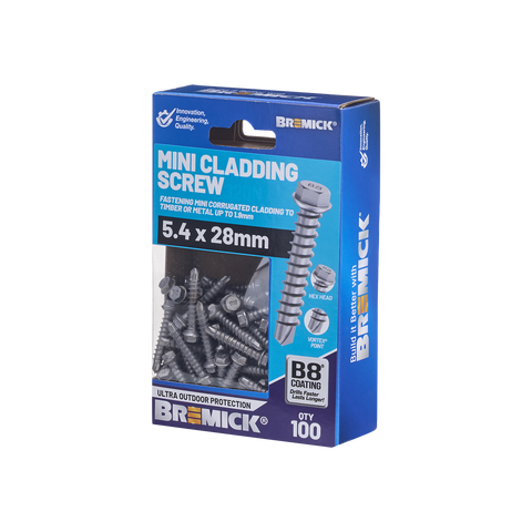 Bremick Mini Cladding Screw 5.4 x 28mm Hex B8 Box of 100 - Corrosion Resistant - SuperSaverAU - view 1
