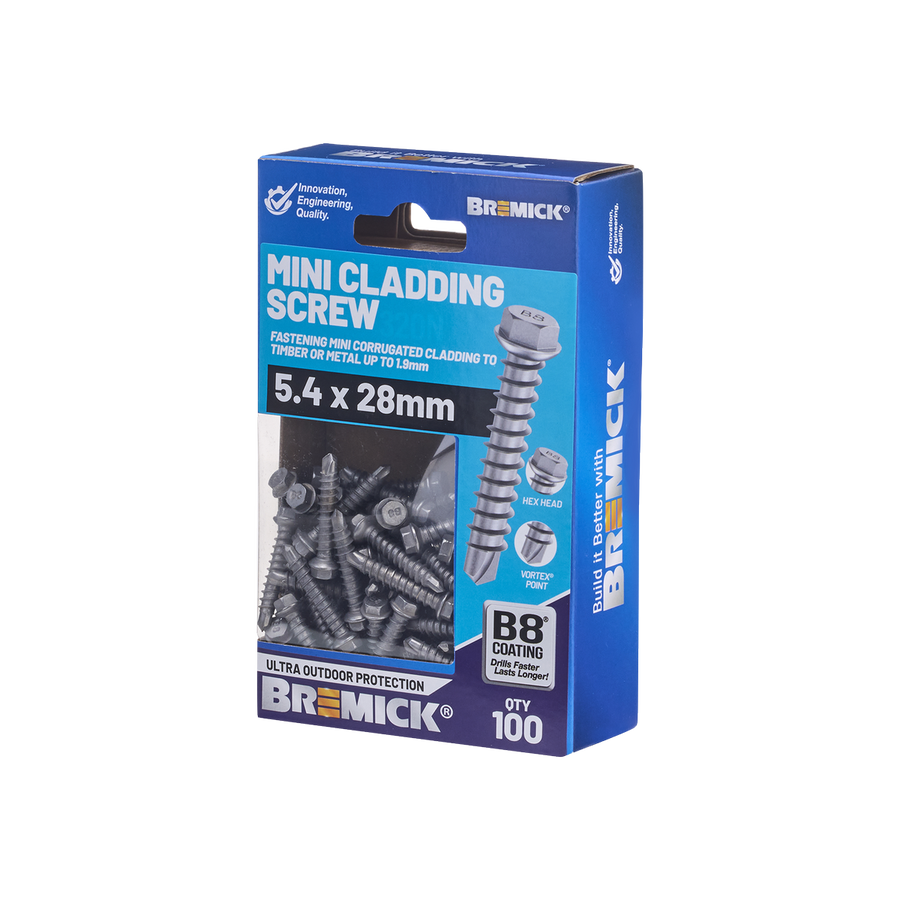 Bremick Mini Cladding Screw 5.4 x 28mm Hex B8 Box of 100 - Corrosion Resistant - SuperSaverAU - view 1