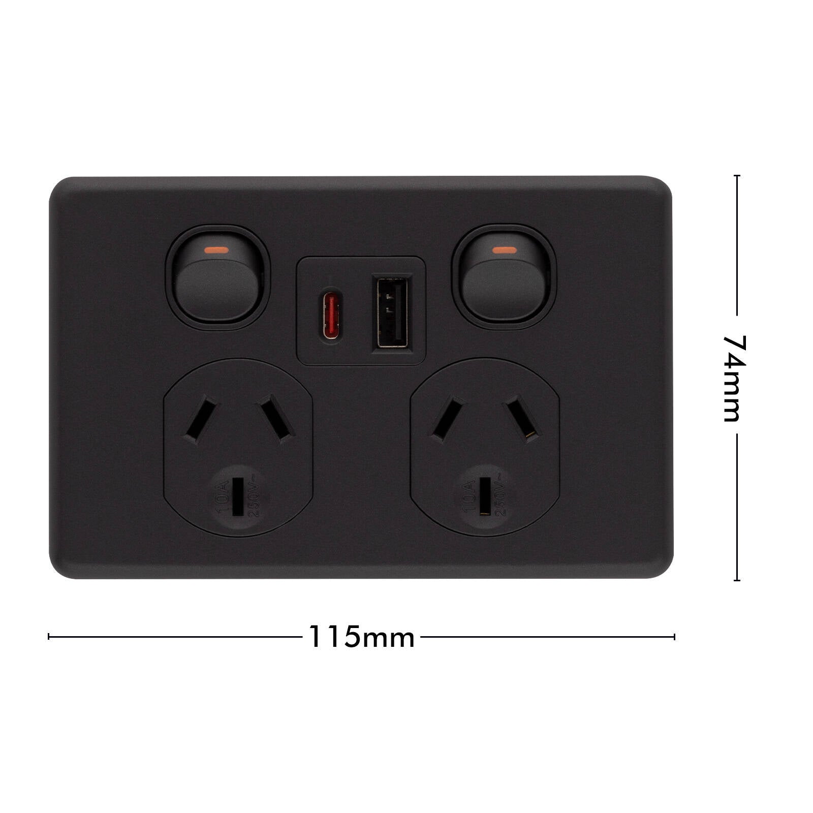 DETA X6 Double Power Point with USB-A & USB-C PD20W Fast Charging Matte Black Indoor