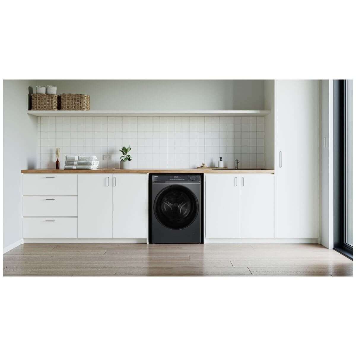 Haier 8.5kg Front Loader - Dark Grey, Express 15 Cycle, Steam Refresh, 5 Star Energy - HWF85KB1