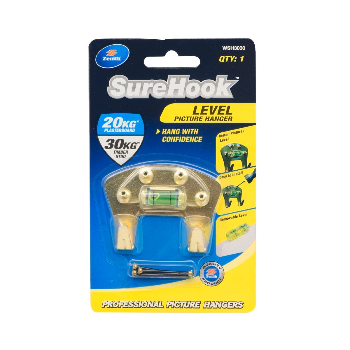 Zenith Level Picture Hanger 20kg 30kg Brass Plated Steel Durable - SuperSaverAU - view 1