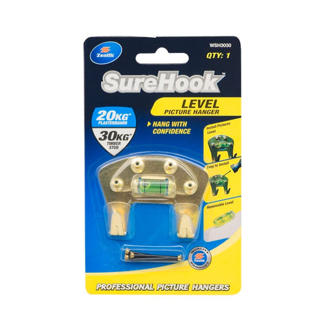 Zenith Level Picture Hanger 20kg 30kg Brass Plated Steel Durable - SuperSaverAU - view 1