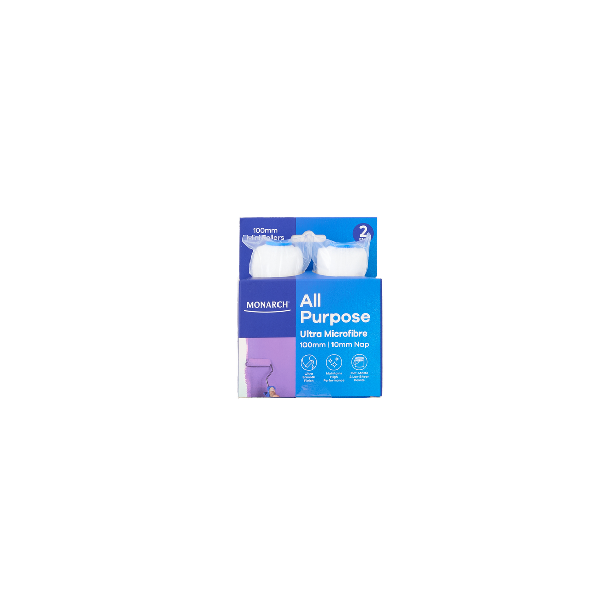 Monarch 100 Mini Rollers 2 Pack - 10mm Nap - Ultra Microfibre - Blue - SuperSaverAU - view 1