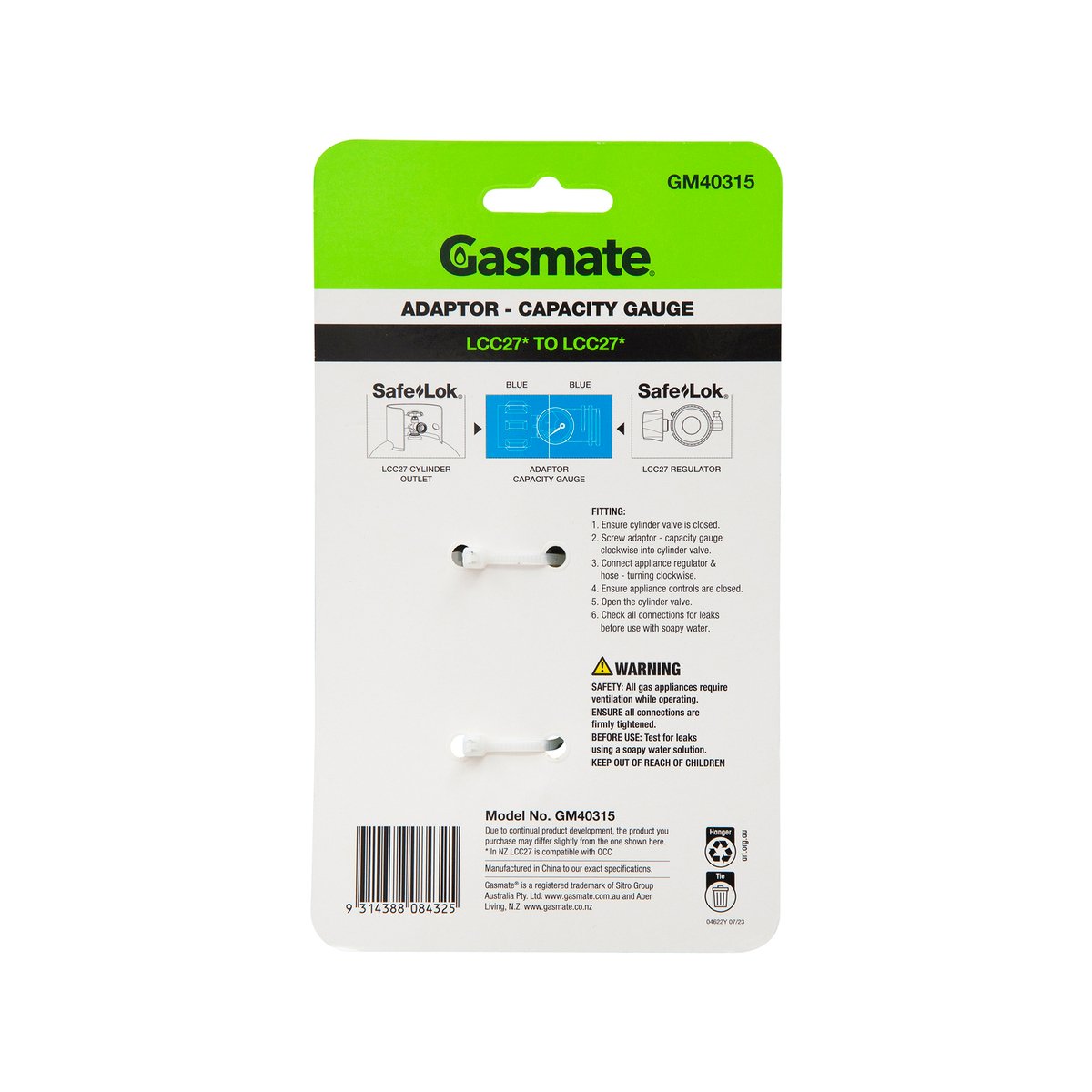 Gasmate Adaptor Capacity Gauge - 48mm x 92mm x 59mm - Durable Brass/Nylon - Fuel Level Monitoring - SuperSaverAU - view 2