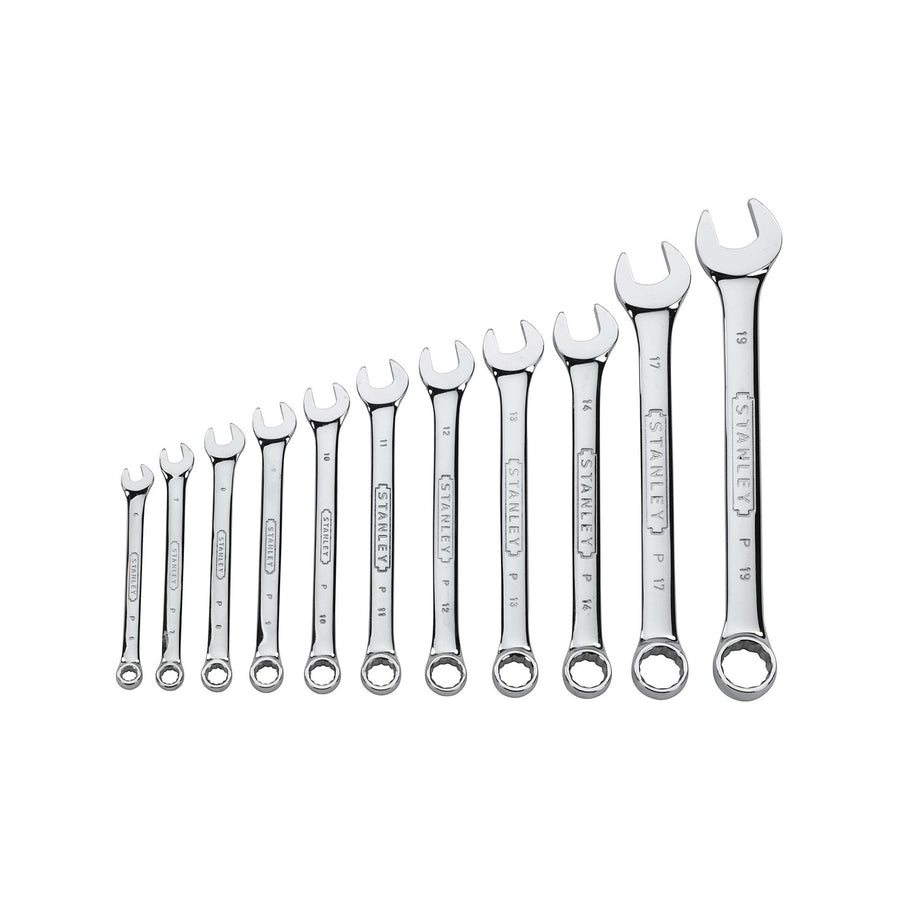 Stanley 11 Piece Metric Combination Spanner Set, Chrome, 6mm to 19mm, Rust Resistant, with Case