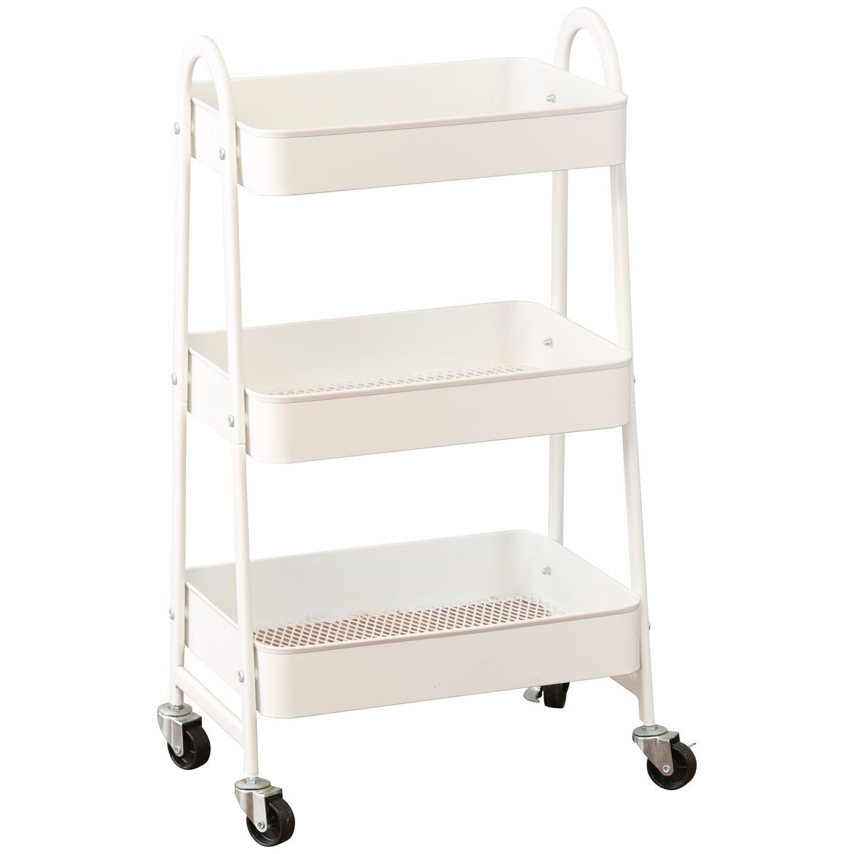L.T. Williams 3-tier steel tray trolley - white power coated finish, 4 castor wheels - 8994