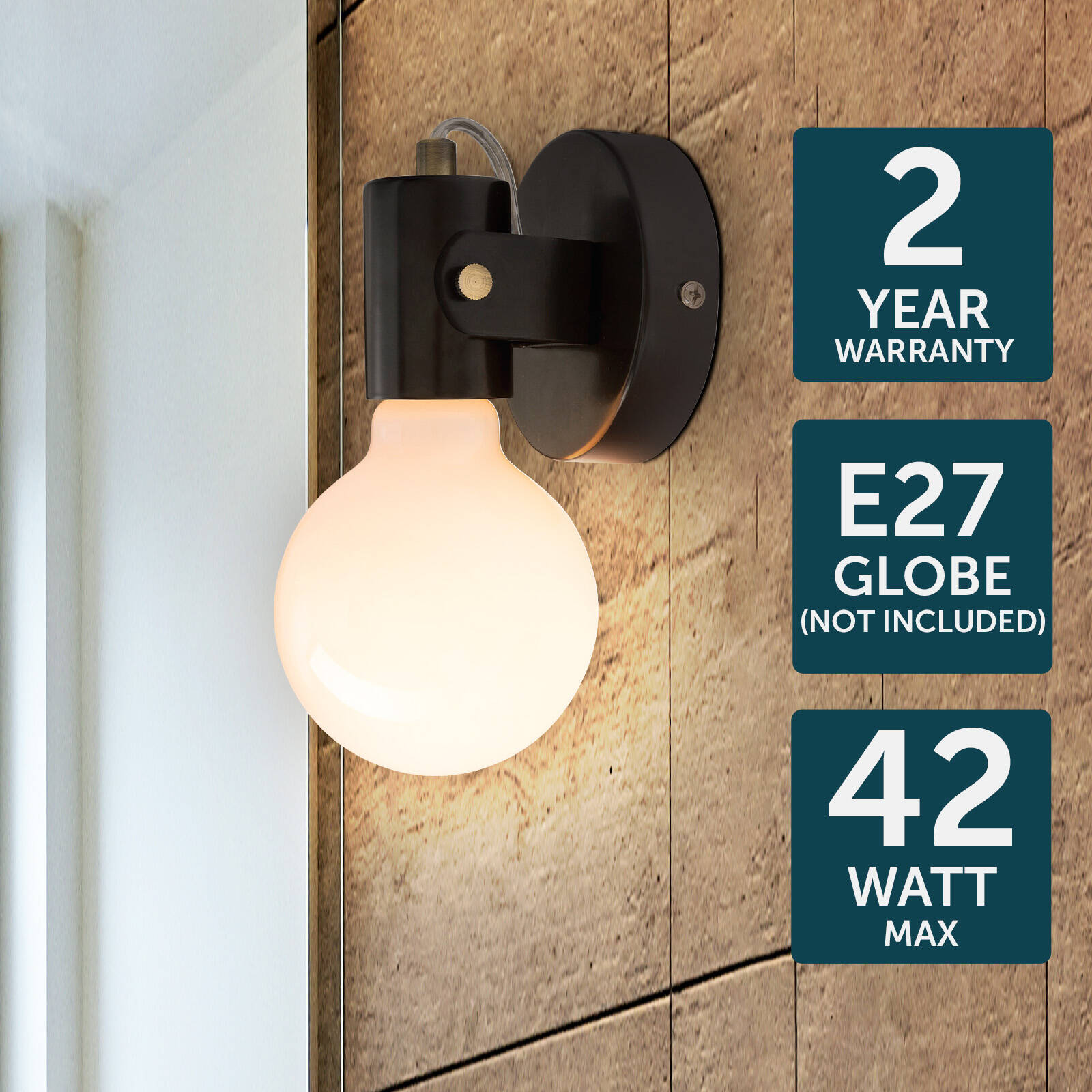 Brilliant Lighting Black Metta Metal Interior Wall Light Hardwired 240V 20390/06