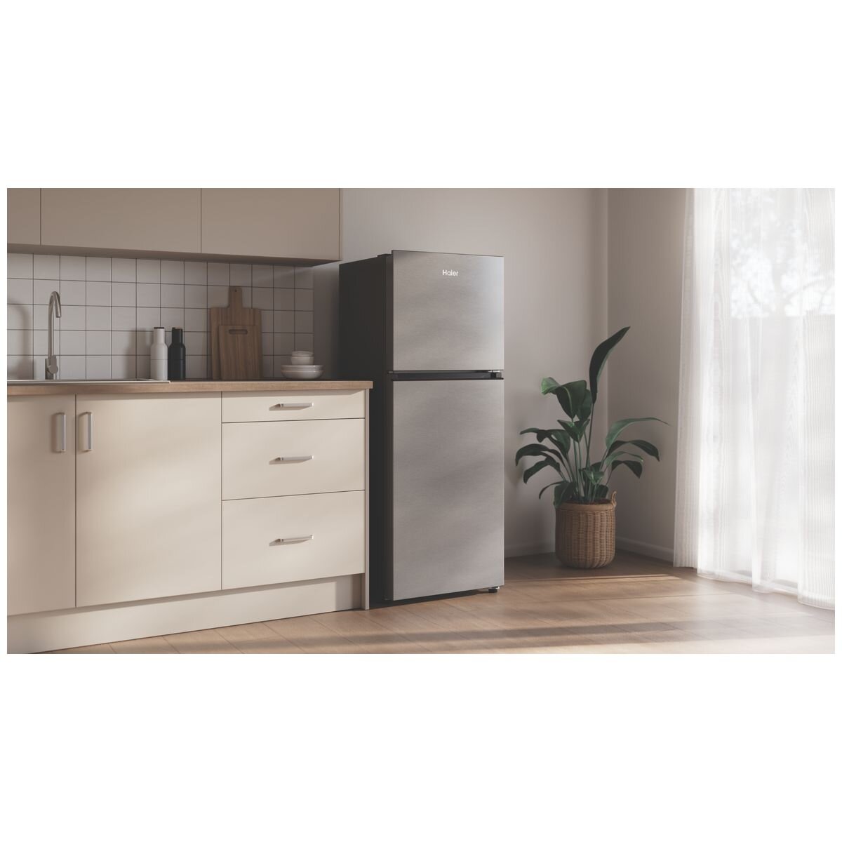 Haier 208L Top Mount Fridge - Satina Silver - Frost Free - Reversible Door - 4.5 Star Rating - HRF210TS