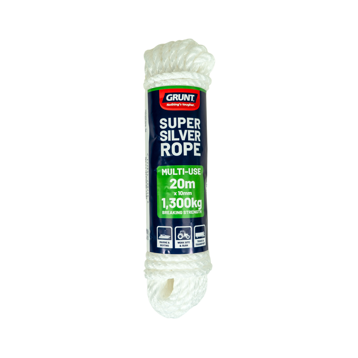 Grunt Super Silver Rope 10mm x 20m White Polypropylene Abrasion-Resistant - SuperSaverAU - view 1