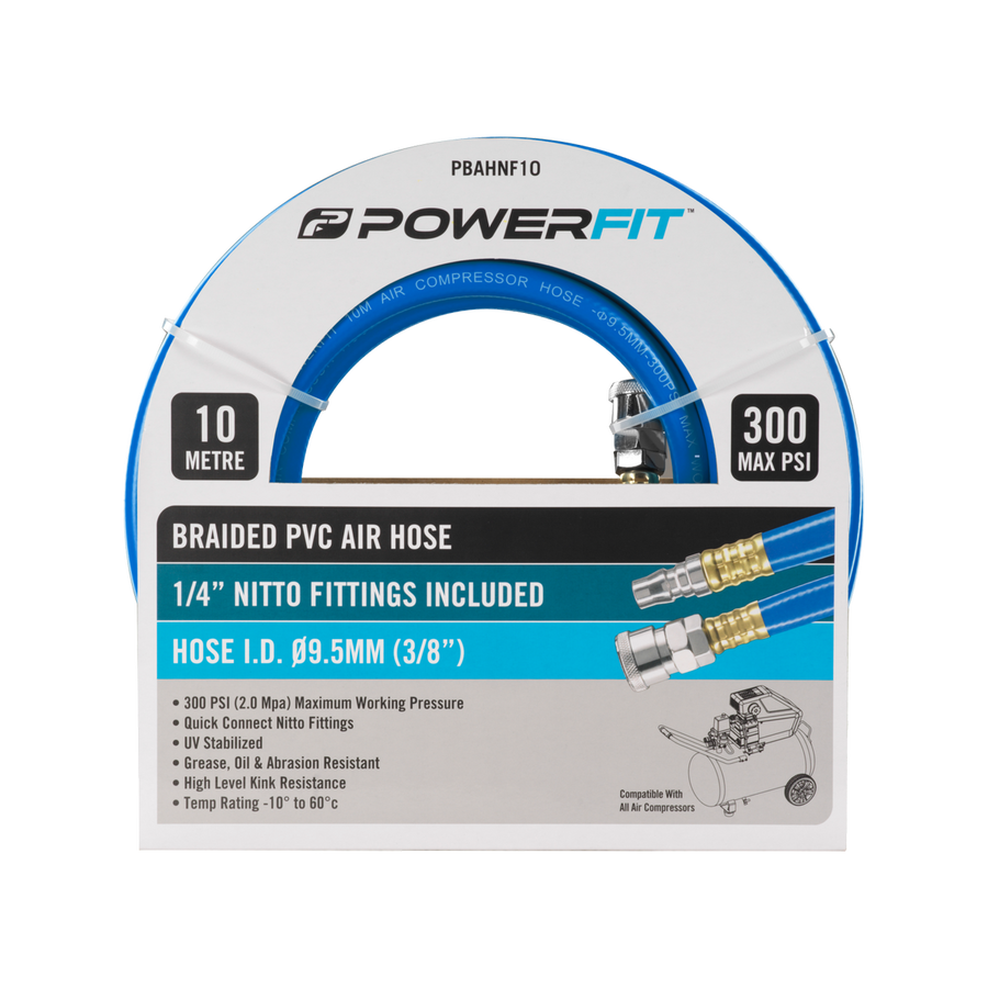 Powerfit 10m Braided Air Hose - Nitto Fittings - ¼” BSP - 300 PSI - SuperSaverAU - view 1