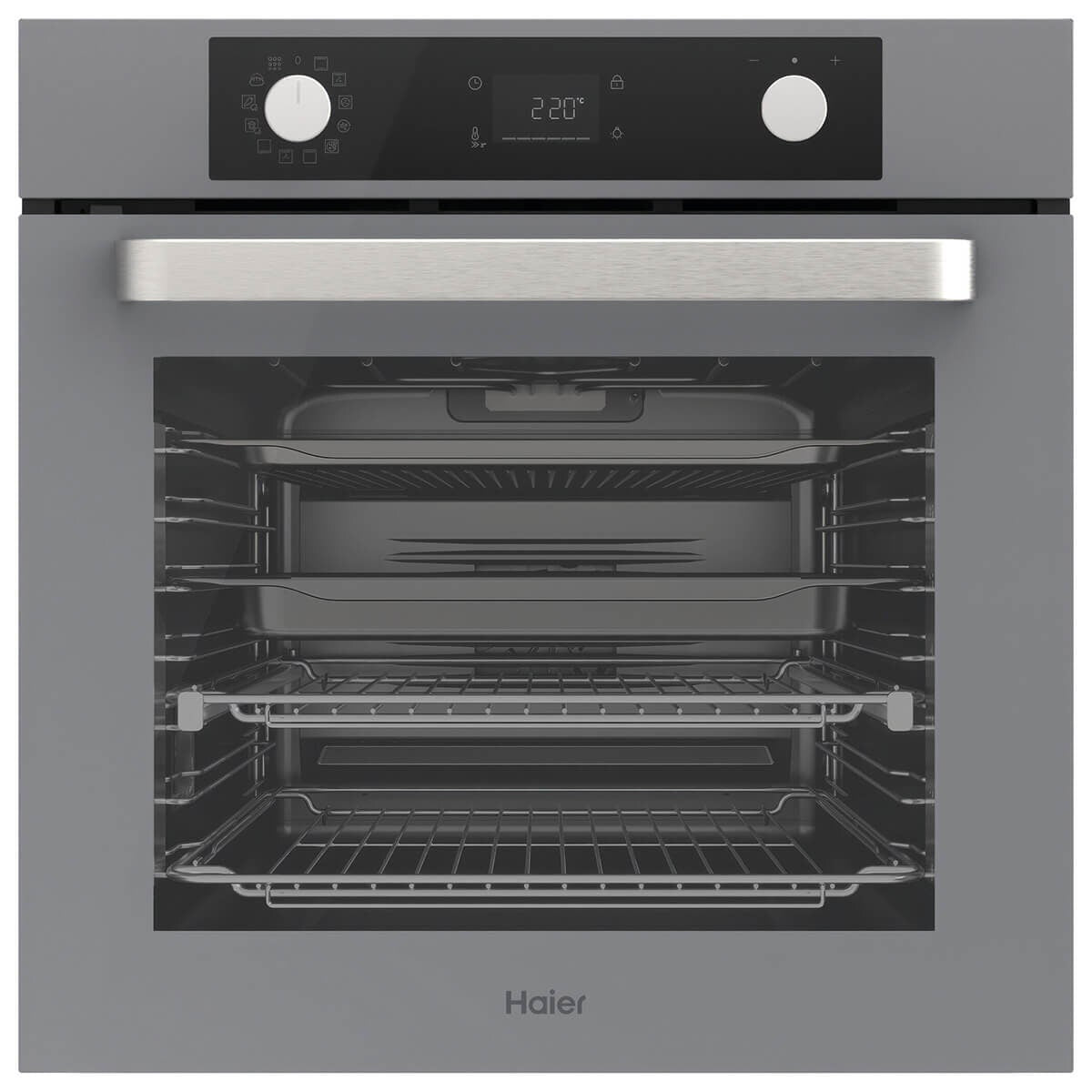 Haier 60cm Grey 500 Series Pyrolytic Oven - 78L, 12 Functions, Air Fry, Steam Assist - HWO60S12EPG5