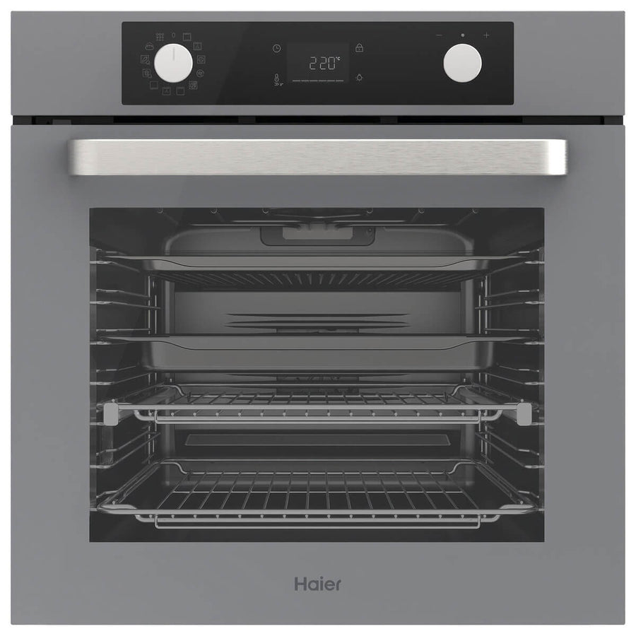 Haier 60cm Grey 500 Series Pyrolytic Oven - 78L, 12 Functions, Air Fry, Steam Assist - HWO60S12EPG5