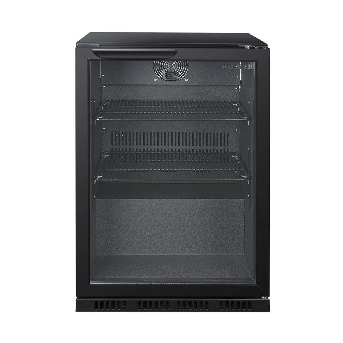 Husky 122L single door homebar drinks chiller - black, textured interior, chrome shelves - C1HHMBBKAU
