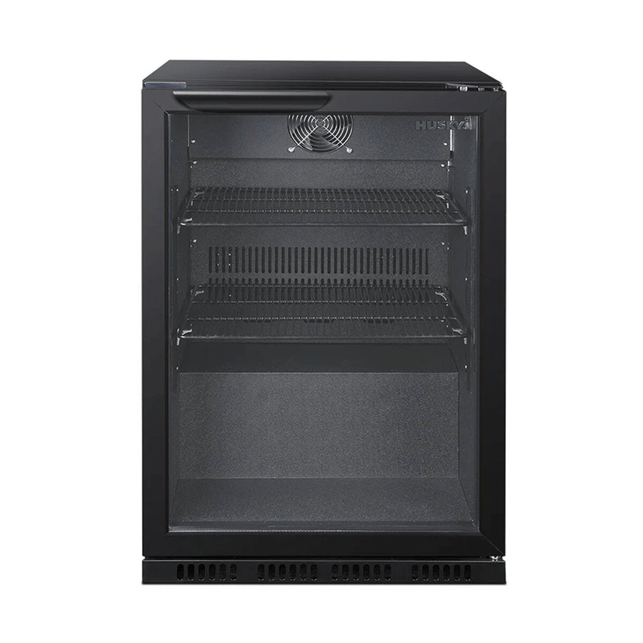 Husky 122L single door homebar drinks chiller - black, textured interior, chrome shelves - C1HHMBBKAU