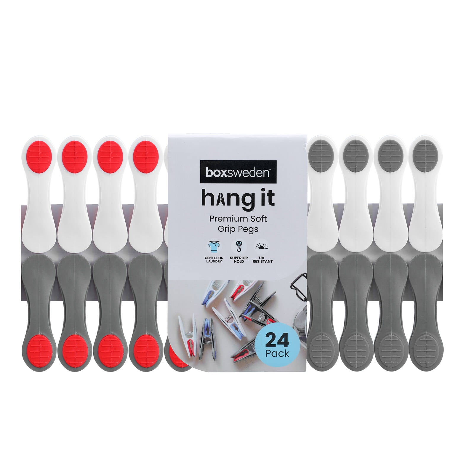Boxsweden Premium Soft Grip Plastic Clothes Pegs 24 Pack