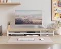 Dual Monitor Riser with Drawers 42.5 Inch - Oak - 2 Tier Desktop Organiser, 15mm Wood Panel, Holds 45kg