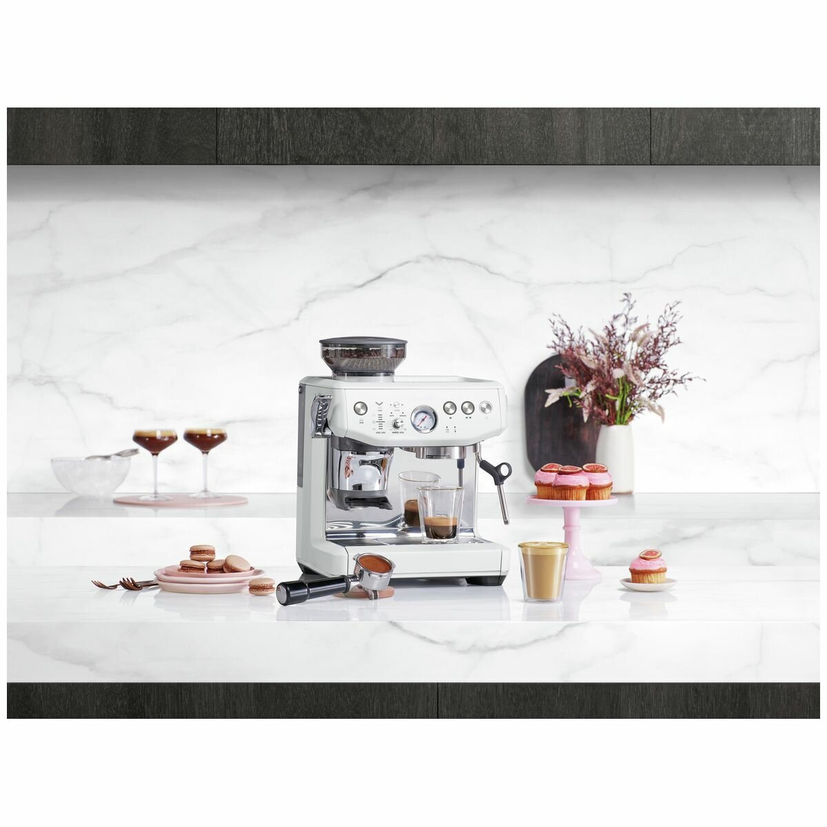 Breville Barista Express Impress Coffee Machine - Assisted Tamping, Sea Salt White - BES876SST4IAN1