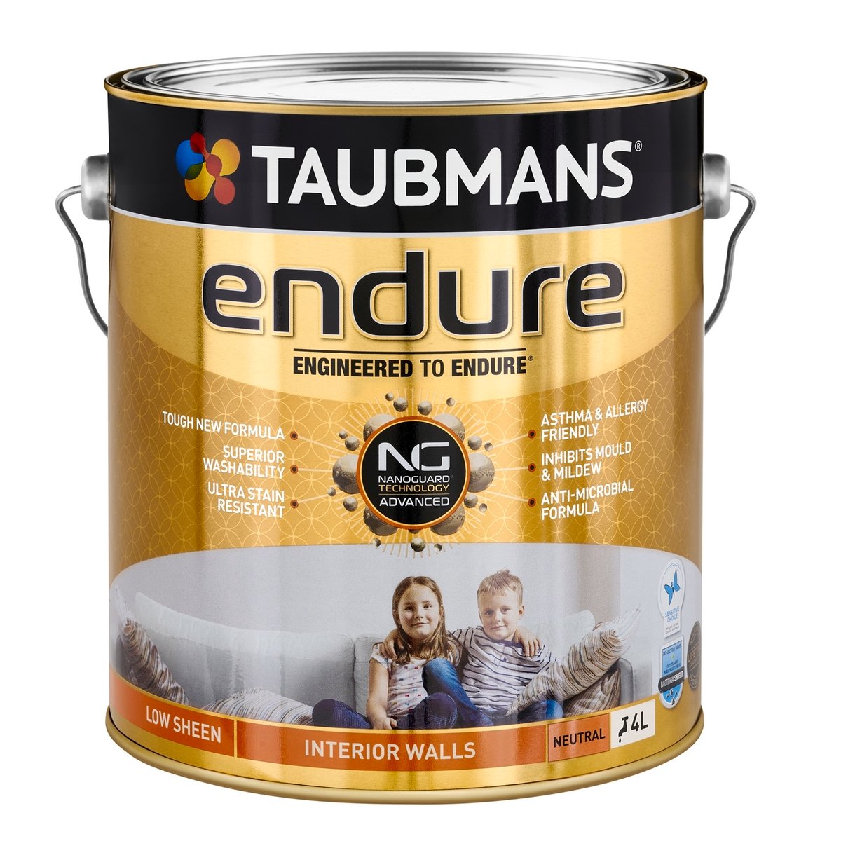 Taubmans 4L Neutral Low Sheen Endure Interior Walls Paint - Stain Resistant - Low Odour - SuperSaverAU - view 1