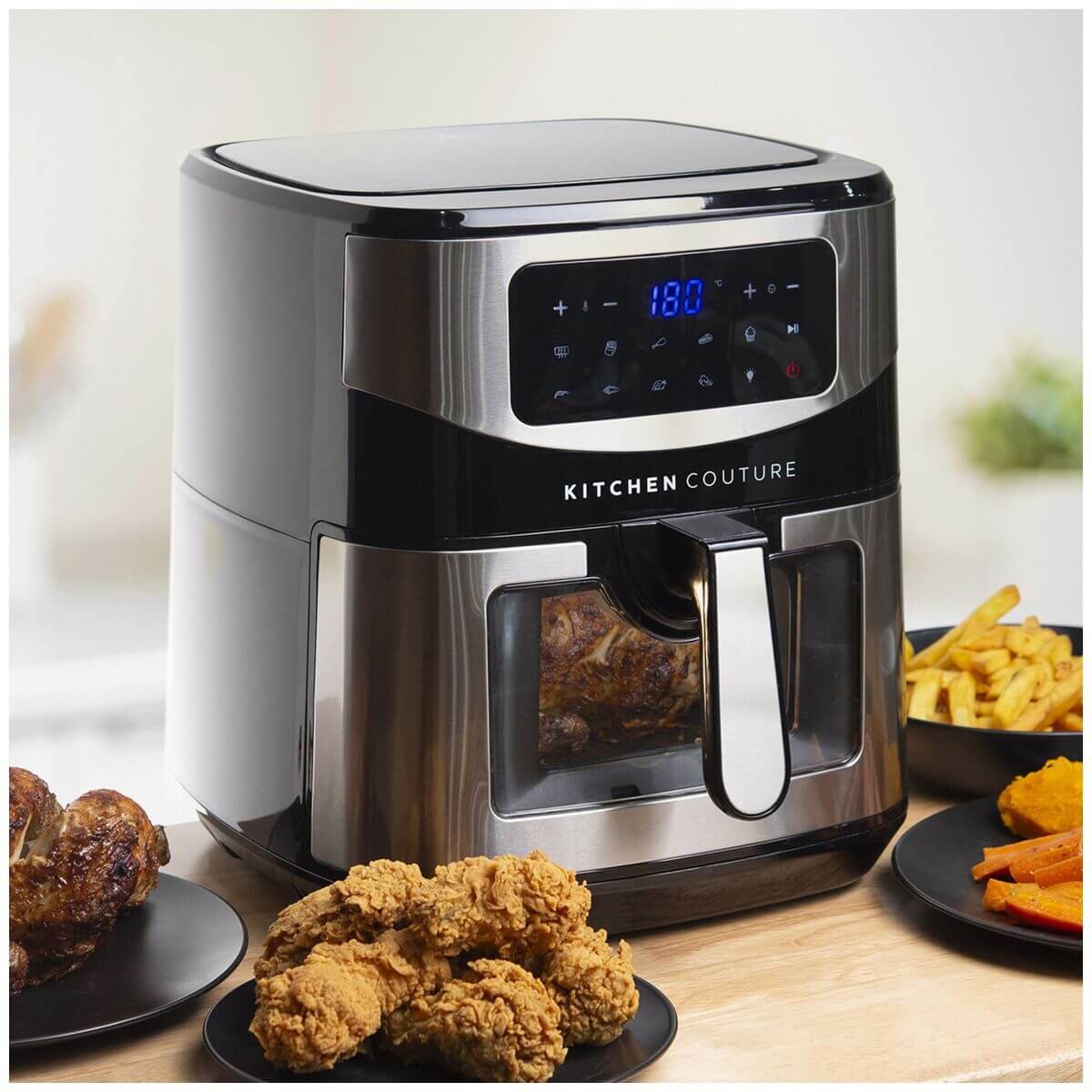 Kitchen Couture Clear View Digital Air Fryer 12L - Black and Silver - Touch Controls, Presets - 10004941