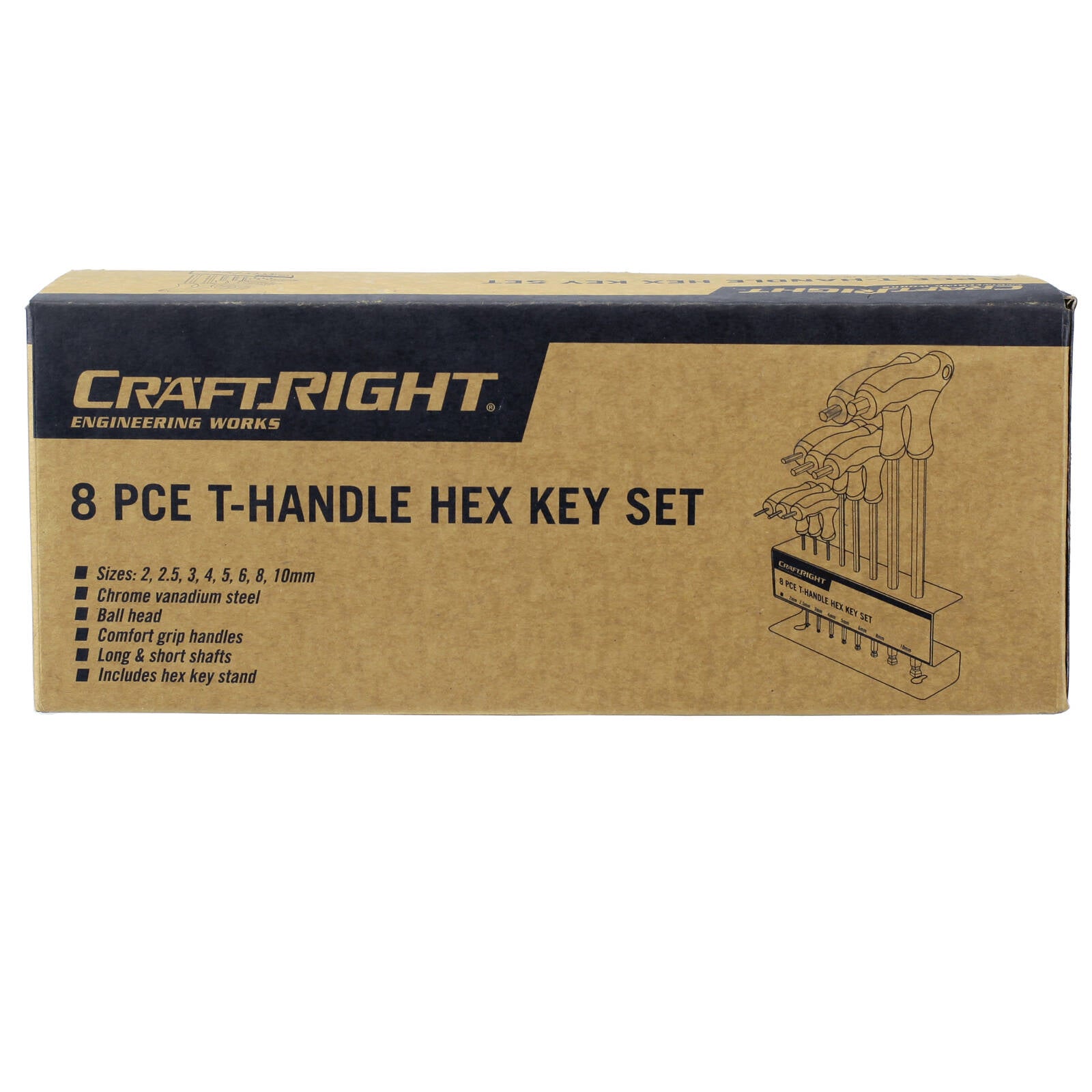 Craftright 8 Piece T-Handle Hex Key Set CR-V Metric 2mm to 10mm