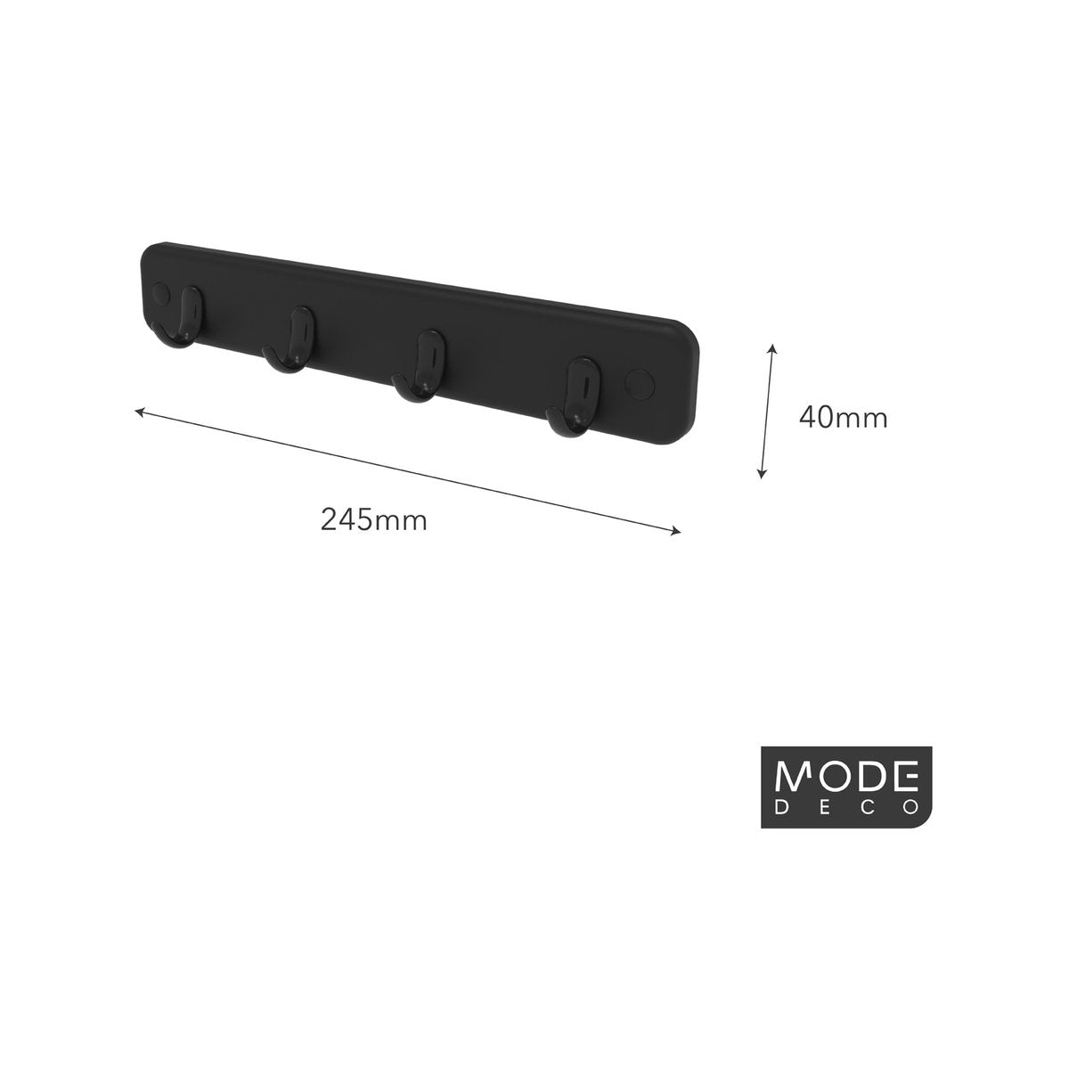 Mode Key Rack - 4 Black Hooks - 245mm - Durable - Easy Installation - SuperSaverAU - view 3