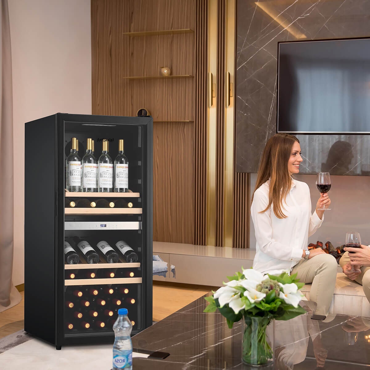 LeCavist 105 Bottle Dual Zone Wine Cabinet - Black - Triple-Layer Glass Door - LEK1052ZPV