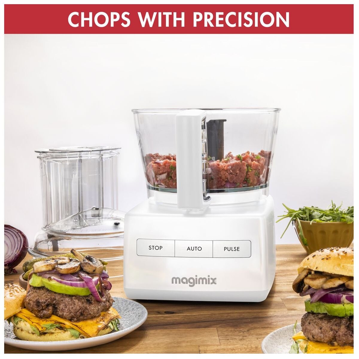 Magimix 3200XL Food Processor - 650W Motor, Three Bowls, Sabatier Stainless Steel Blades, White - 18370AU