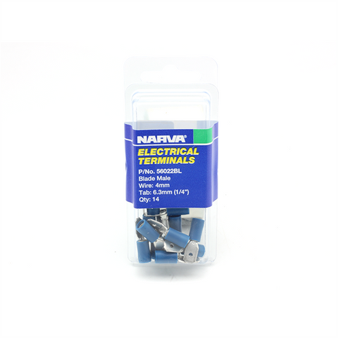 Narva Male Blade Connector - 4mm Blue - 14 Pack - Insulated - Durable - SuperSaverAU - view 1