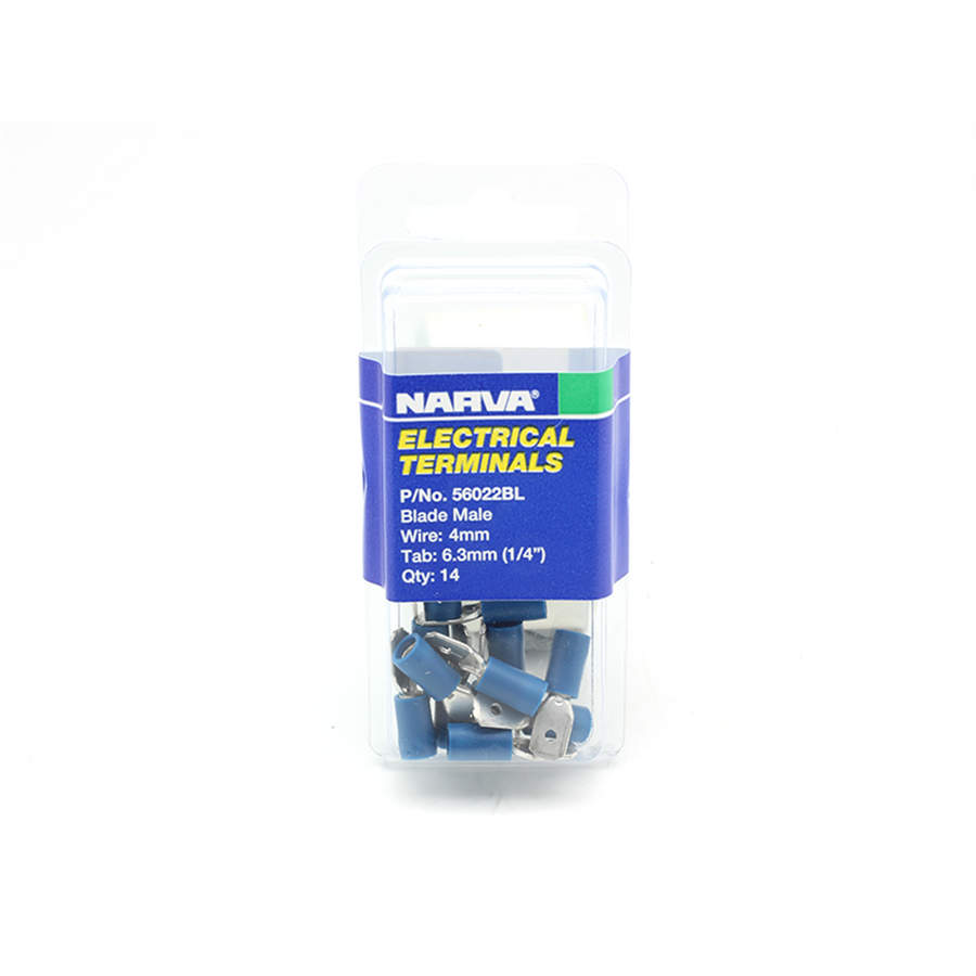 Narva Male Blade Connector - 4mm Blue - 14 Pack - Insulated - Durable - SuperSaverAU - view 1