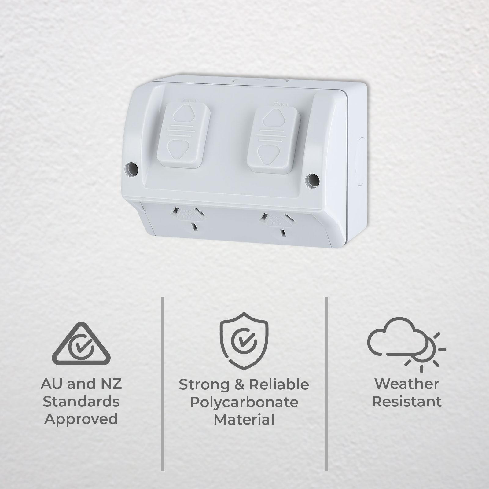 DETA Double Weatherproof Power Point 10A 240V Polycarbonate - 4 Pack 6294BT