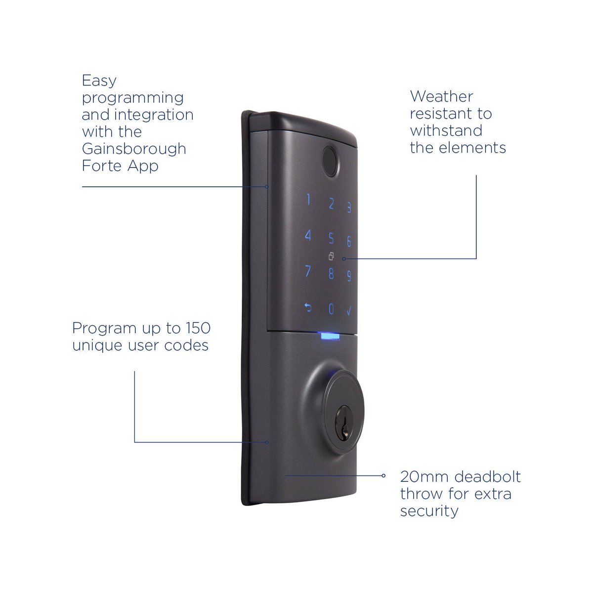 Gainsborough Graphite Mode Smart Deadbolt - RFID & Fingerprint Access - 115mm x 230mm x 310mm - Weather Resistant - SuperSaverAU - view 5