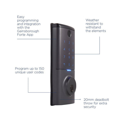 Gainsborough Graphite Mode Smart Deadbolt - RFID & Fingerprint Access - 115mm x 230mm x 310mm - Weather Resistant