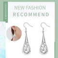 925 Sterling Silver Filled Filigree Teardrop Dangle Earrings, Silver