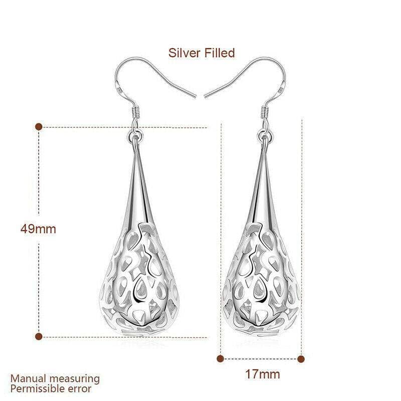 925 Sterling Silver Filled Filigree Teardrop Dangle Earrings, Silver - view 3