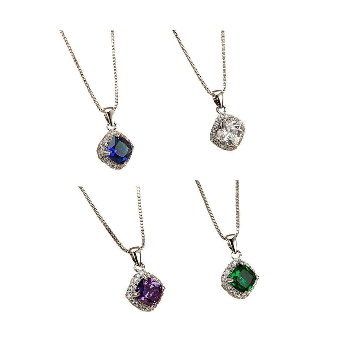 925 Sterling Silver Square Cubic Zirconia Pendant Necklace - Green - view 3