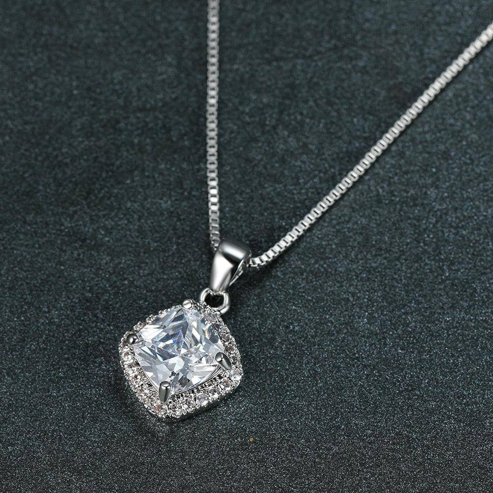 925 Sterling Silver Square Cubic Zirconia Pendant Necklace - Green - view 4