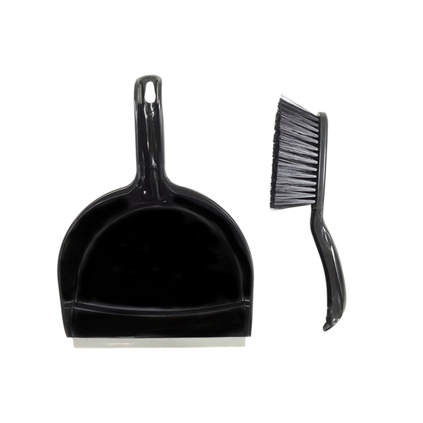 All Set Dustpan and Brush Set, Compact with Soft Rubber Lip & Hanging Hook, Black