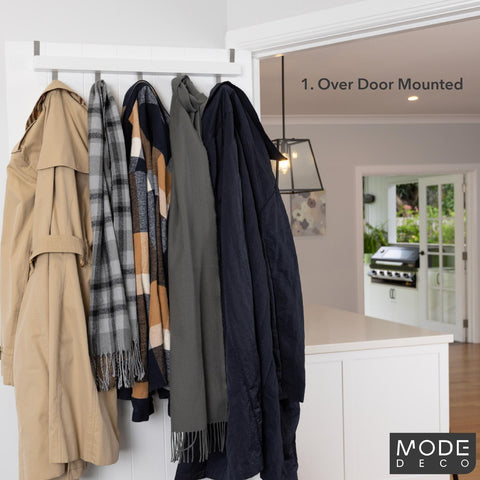 MODE 5 Chrome Hook White Board Over Door Coat Rack - Timber & Chrome