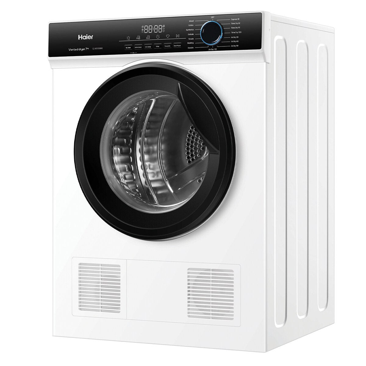 Haier 7kg Sensor Vented Dryer - 15 Programs, Reverse Tumble, Front or Rear Venting, White - HDV70AWW1