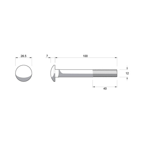 Zenith M12 x 100mm Hot Dip Galvanised Cup Head Bolt & Nut - 4.6 Grade Steel