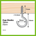 Everhang 10mm Zinc Plated Steel Cup Hooks - 25 Pack