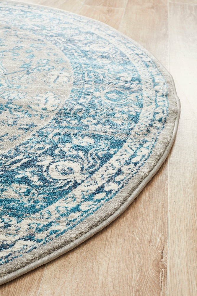 Rug Culture Babylon Medium Round Rug 200x200cm - Blue Polypropylene, Power Loomed - BLN-207-BLUE-200X200