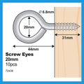 Everhang 20mm Zinc Plated Screw Eye Hook 10 Pack - Silver - 25kg Load Rating - SuperSaverAU - view 4